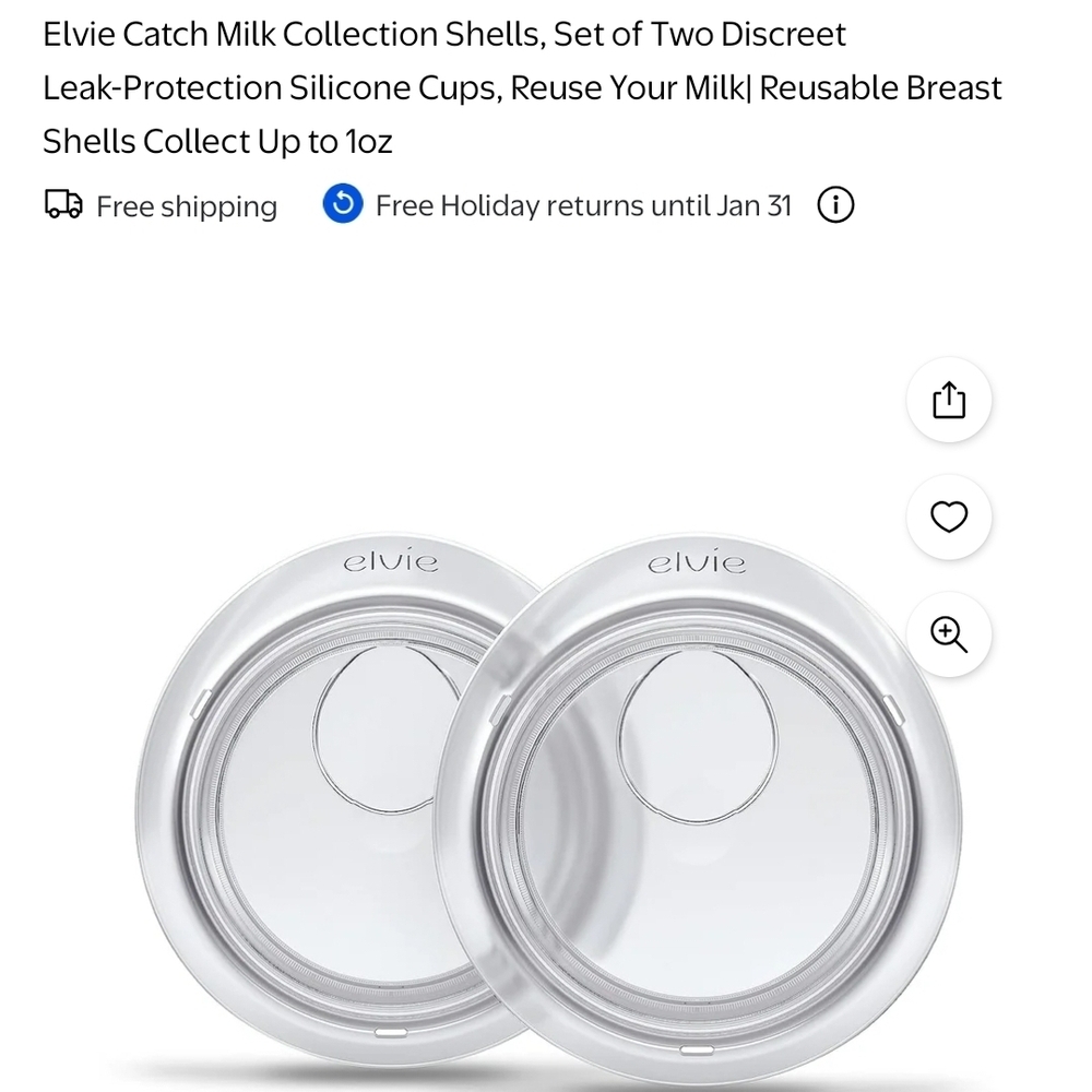 NEW. ELVIE Catch Milk Collection Shells - Clear